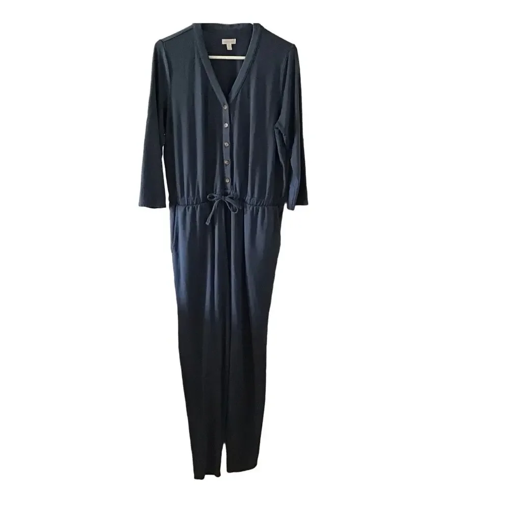 Garnet Hill Traverse Knit Jumper Jumpsuit Lounge Casual  Slate Blue Medium